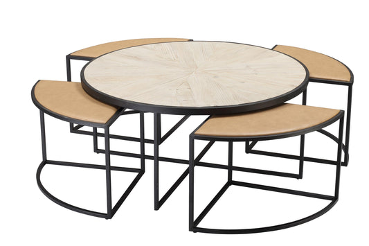 Odessa Coffee Table with Nesting Stools